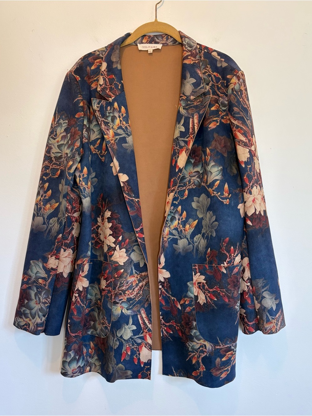 Solitaire Anthropologie Faux Suede Longline Blazer Large Autumn Dark Florals